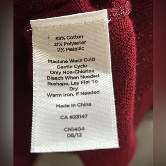 Talbots Cranberry Maroon Red Shimmer Metallic Cardigan Sweater Size Petite Large - Picture 9 of 12